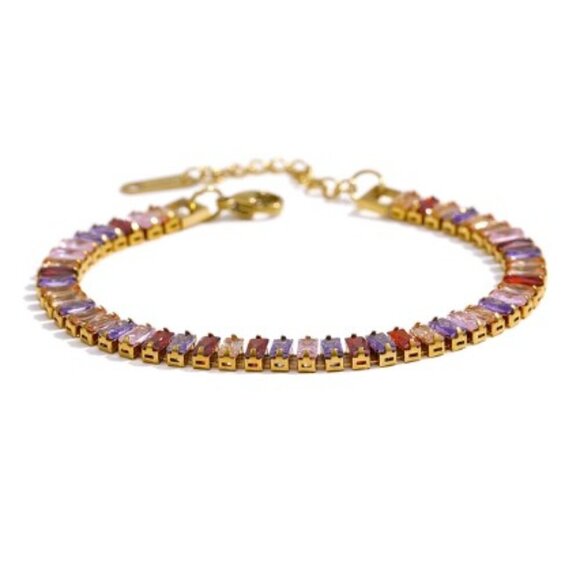 Gold Plated Stainless Steel with Baguette Cubic Zirconia - Picture 1 of 13